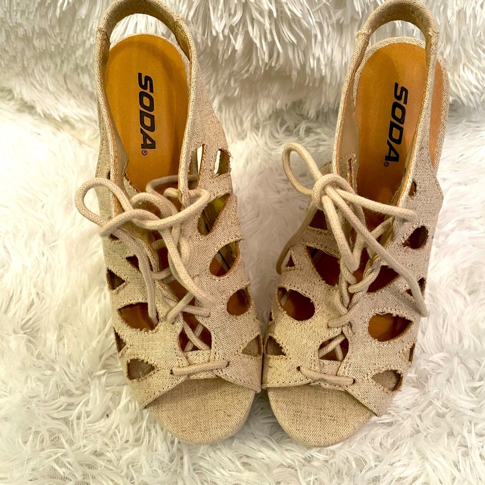 Tan wedges never worn!!!!